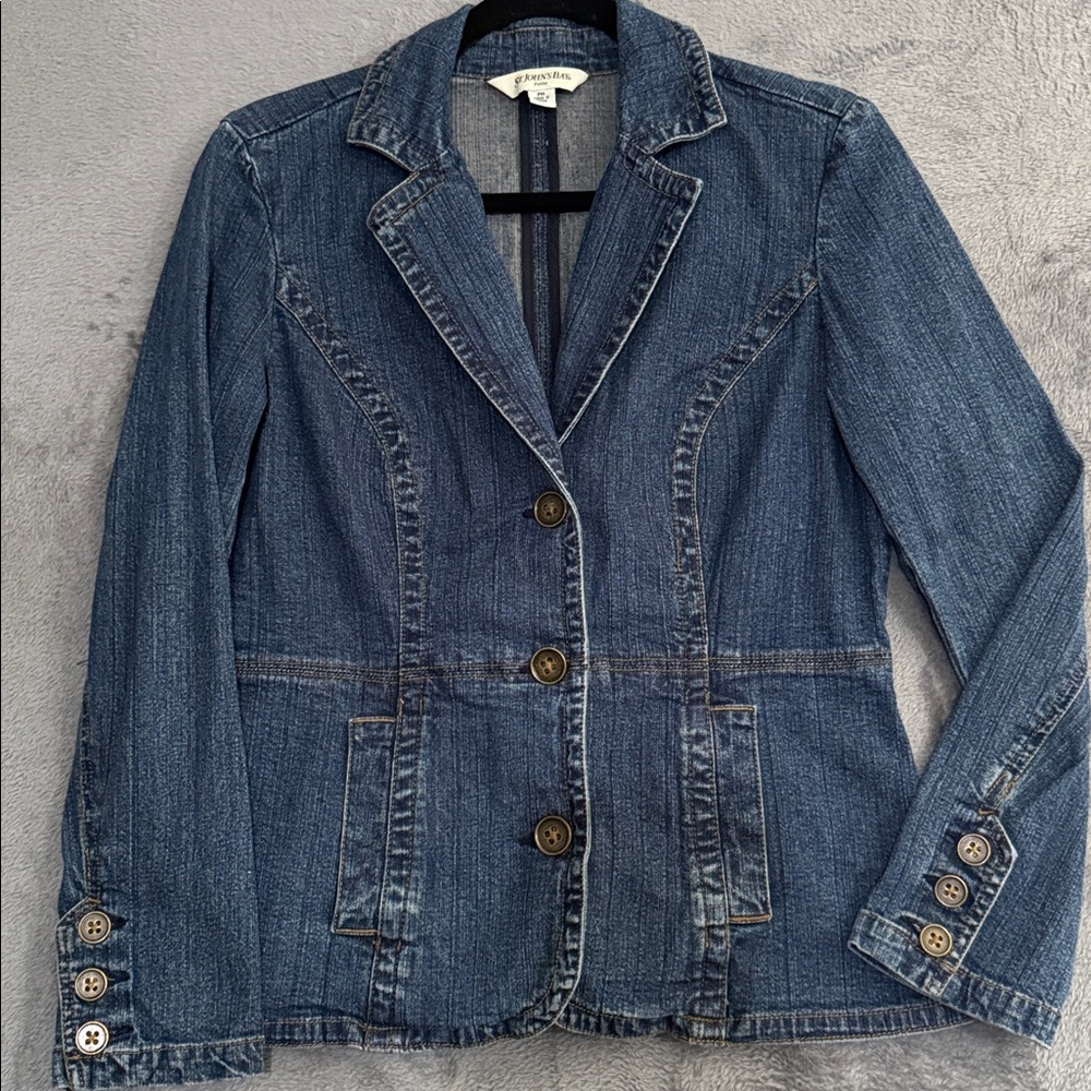 Y2K St.John Bay Blue Jean Jacket with Button Accents Women's Size PM Minimalist